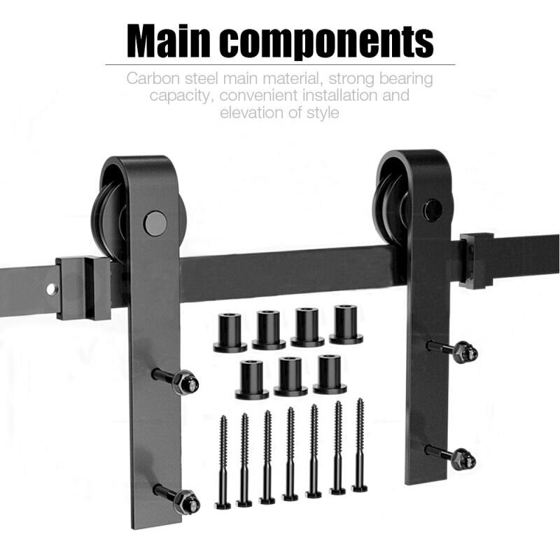 Schuur Deur Opknoping Rail Antieke Zwarte Stalen Schuifdeuren Schuur Houten Deur Hardware Kit Roller Voor Interieur Schuifdeur Schuifdeur Staal