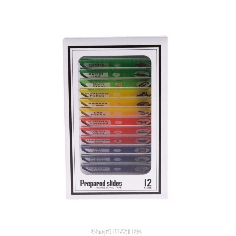 12 Pcs Prepared Microscope Slides Set Specimen For Student Basic Biology Education: Default Title