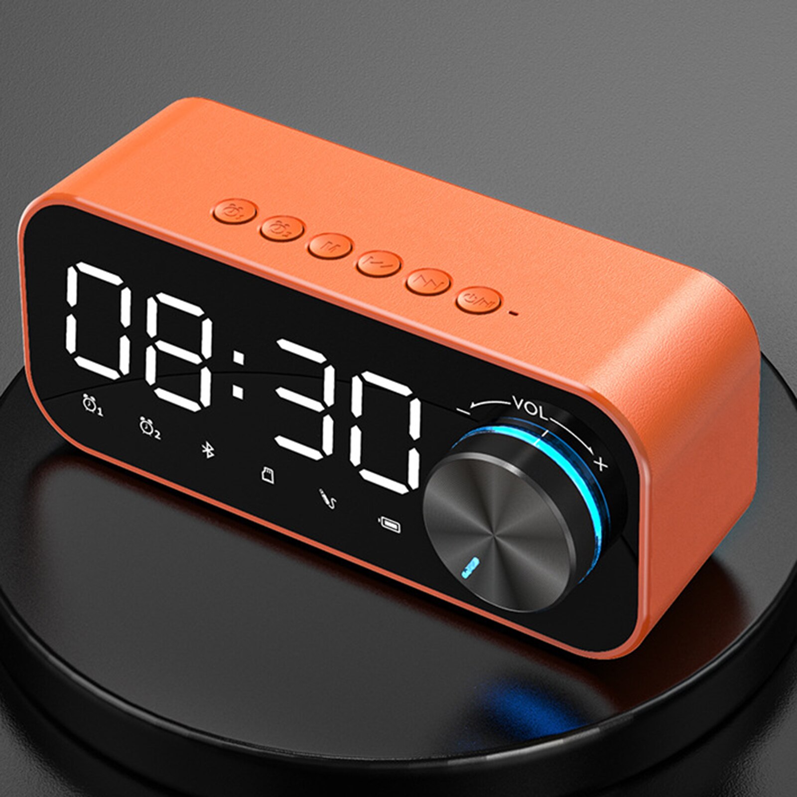 Bluetooth despertador display digital rádio led subwoofer sem fio preto com fontes de luz da noite decoração para casa leitor música: Orange