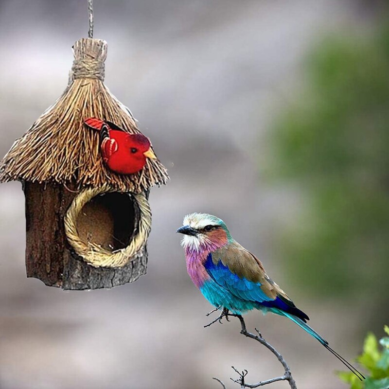 2Pcs Straw Hanging Wooden Birdhouse Bird Nest Bird Nest Garden Home Garden Parrot Canary