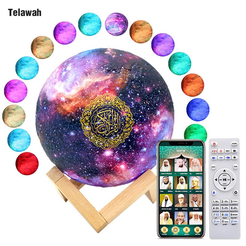 Telawah-app, koran-lautsprecher 3d -nachtlicht, kabelloser koran-player, koranlampe, muslimischer bluetooth-lautsprecher