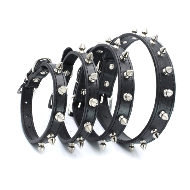 Spiked Hundehalsband Aus PU-Leder – Verstellbar, Mit Nieten, Dunkelblau, Größe M