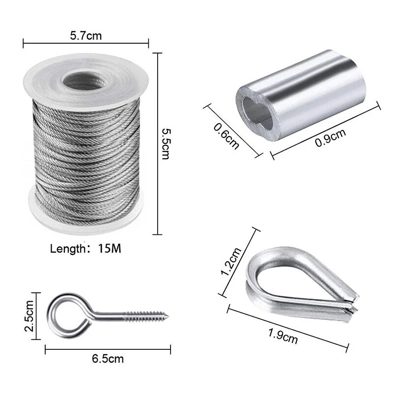 1 Set 15/30 M Multifunctional Wire Rope Kit Stainless Steel Cable Tent Cord Hanging Clothesline Outdoor Cable Guardrail Ropes