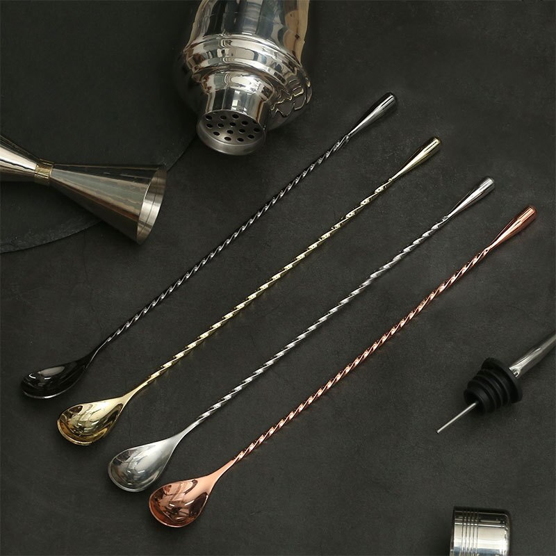 Barskedar rostfritt stål blandningssked 30cm spiralformad bar cocktailshaker sked bar verktyg hög