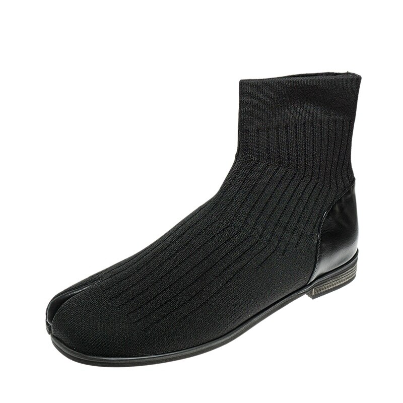 Womens Ankle Boots Split Toe Japanese Ninja Shoes Clip Toe Knitted Stretchy Low Top 2Colors V008