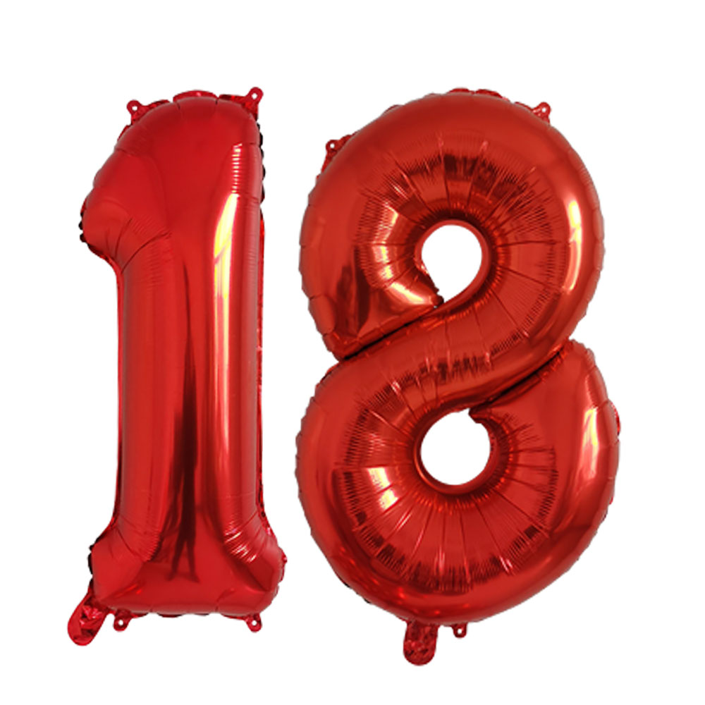 32 pulgadas Número grande dígitos oro negro plata verde rojo azul adulto 18 cumpleaños decoraciones globos suministros para de aniversario: Rojo