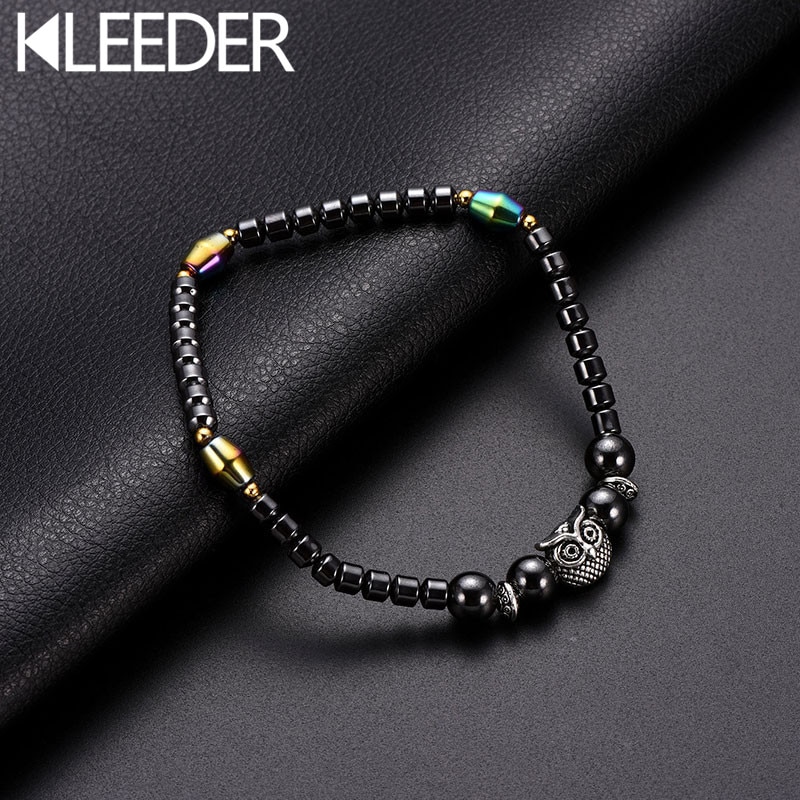 KLEEDER Magnetic Black Stone Anklet Owl Therapy Slimming Anklets for lady Weight Loss Health care Jewelry leg bracelets