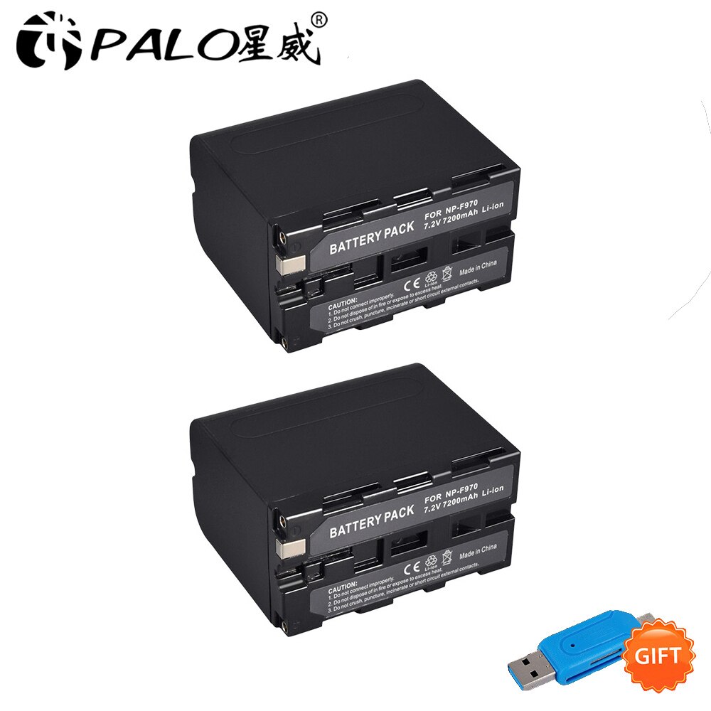 PALO NP-F970 NP-F960 Camera Battery - 7200mAh 7.2V Standard Battery - Dual USB Charger Included: 2 pcs battery