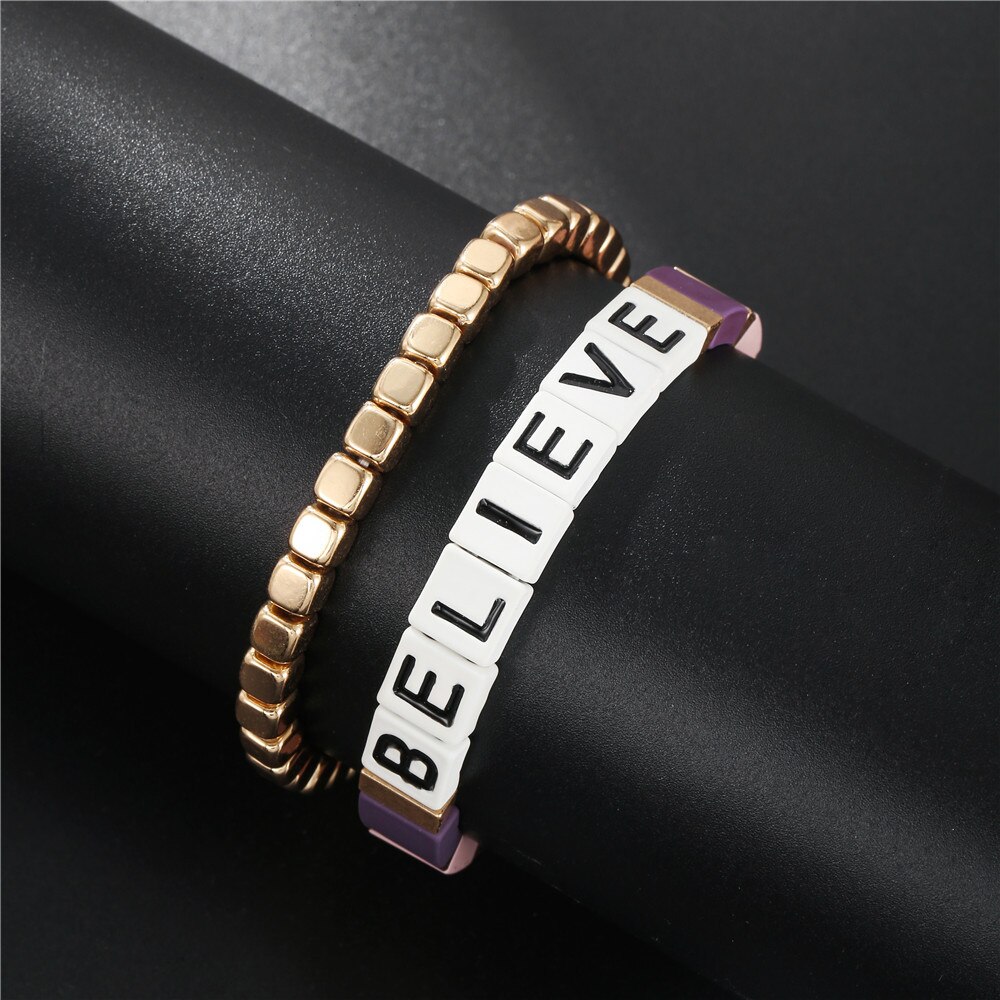 Boemia 2 pz/set coppia bracciale credere lettere bracciale ematite pietra perline braccialetto regalo di san valentino amante brasiliano