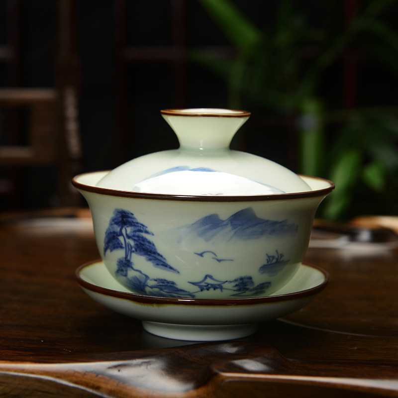 [storhet] håndmalt celadon gaiwan kung fu gaiwan porselen gaiwan jingdezhen 150ml gaiwan tesett kung fu tekanne: C