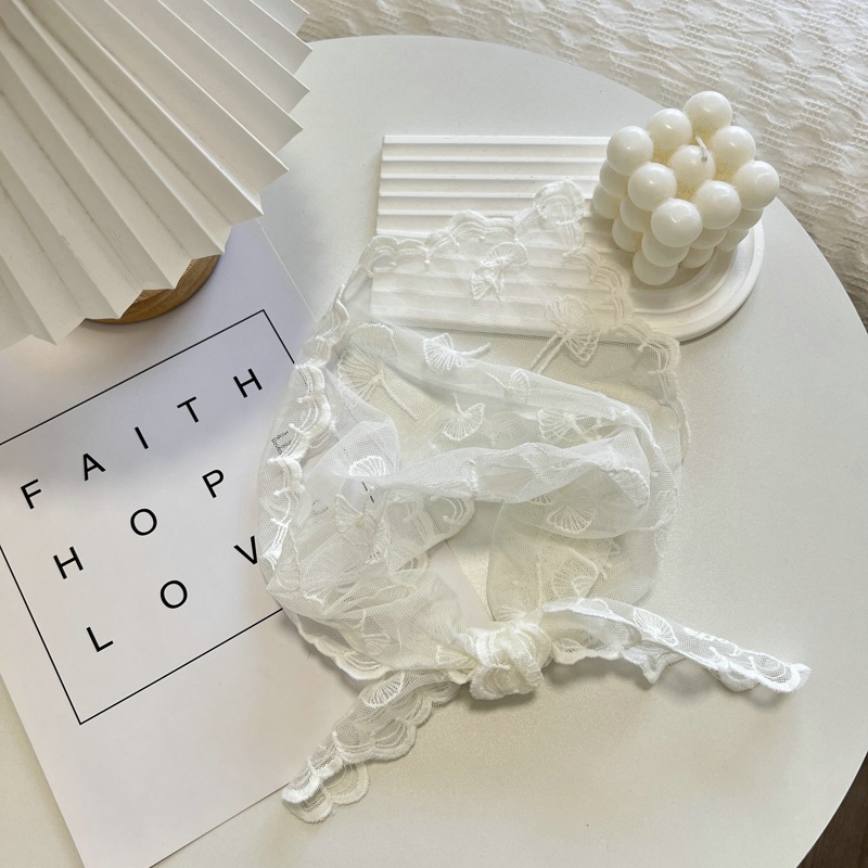 Bufanda de seda pequeña de encaje de Color para mujer, bufanda larga que combina con todo, bufanda de carpeta Triangular decorativa, protección para el cuello, cinta para el cabello de amarre: Rosa