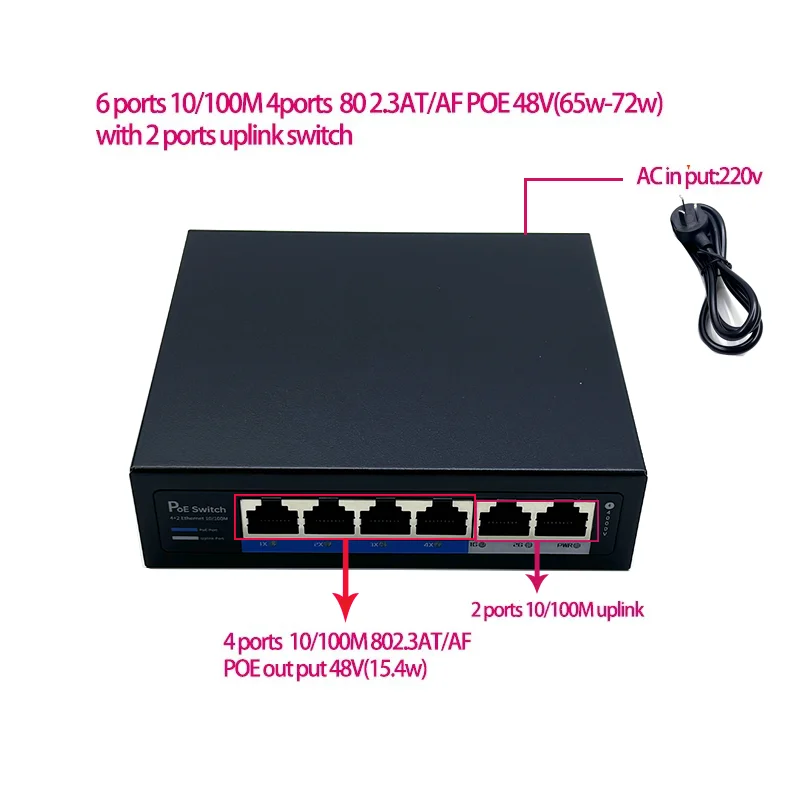 ANDDEAR passivo 5 portas Poe Switch 48V 4/5+ 7/8-ethernet 10/100Mbps switch poe 4 portas de alimentação para câmeras ip de câmera cctv: Default Title
