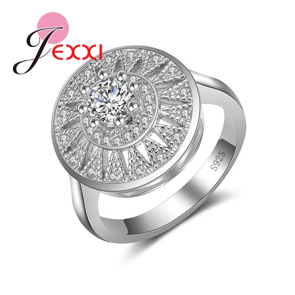 Laagste Prijs 925 Sterling Zilveren Sieraden Mode Ronde Bloem Crystal Ring Voor Vrouwen Vrouwelijke Bruiloft Accessoires