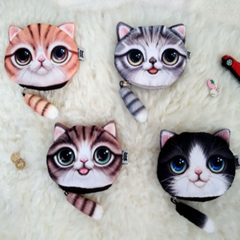Cute Coin Purses Wallet Ladies 3D Printing Cats Dogs Animal Big Face Change Cute Small Zipper Bag for Women Pouch