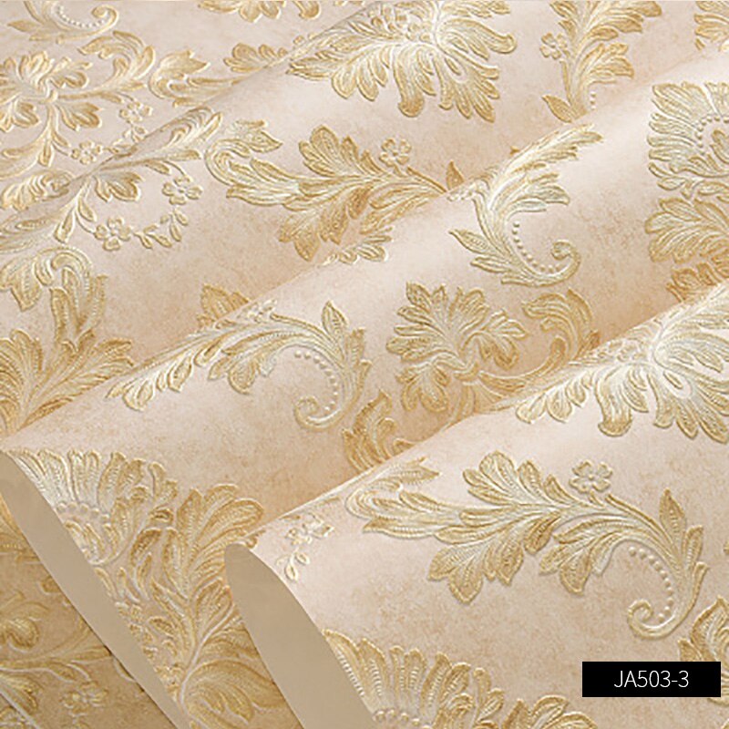 Papel tapiz 3D de Damasco en relieve fino, clásico europeo, papel tapiz de fondo de sala de estar para dormitorio, W201: JA503-3 / 3mx53cm