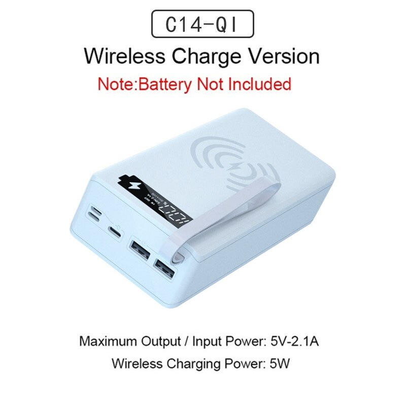 18650 Battery Storage Box Power Bank Wireless Charger Power Box Case DIY External Battery Case 18650 Battery Holder Box: White NormalWireless
