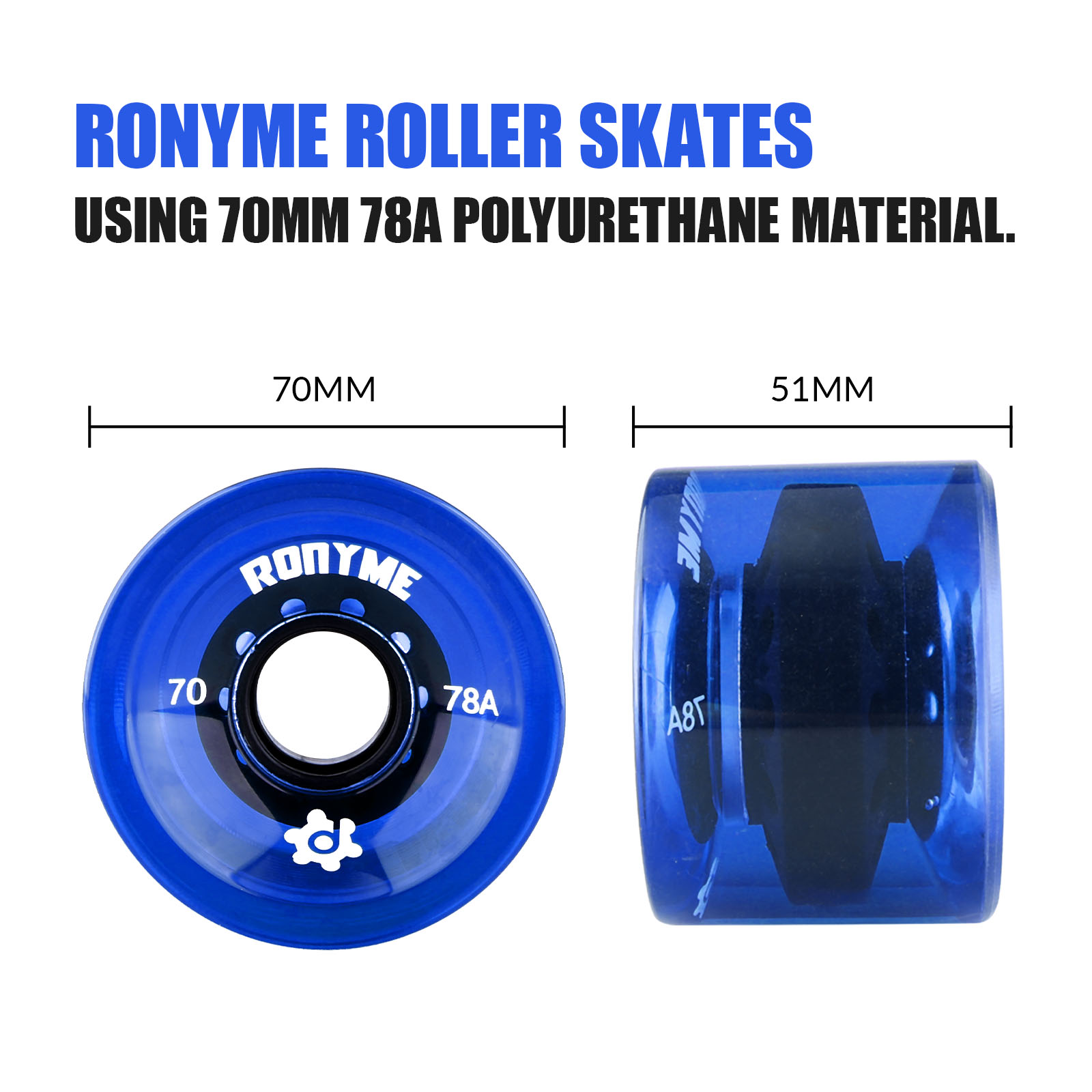 Ronyme 4x 78A ABEC-9 Skateboard Wheels Replacement High Performance Longboard PU Roller Wheels Cruiser Wheels Replacement Wheel
