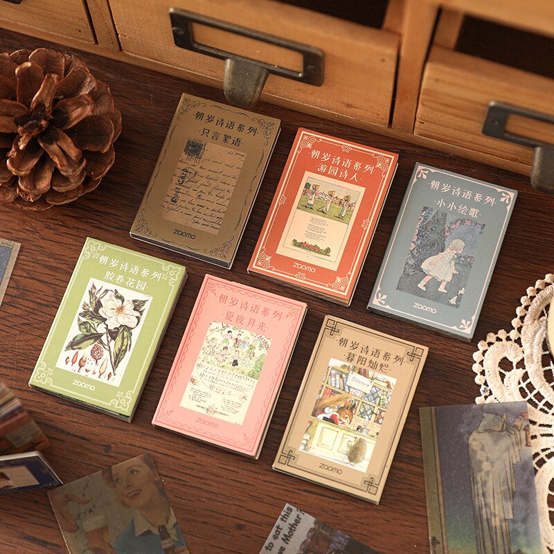 Mini LIBRO DE poetría de flores de 50 piezas, planificador de diario de chatarra, álbum de recortes de papel artesanal, álbumes de fotos artesanales decorativos Vintage
