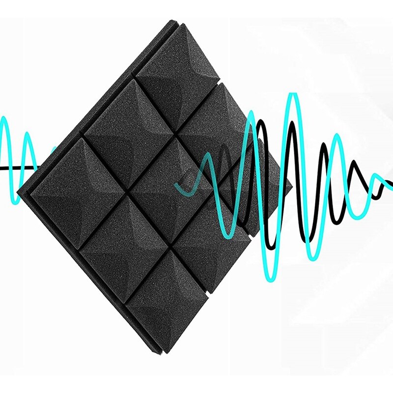 24 Pack Black Acoustic Foam Panels 2X12x12inch Mushroom Sound Insulation Cotton Soundproof Sound Insulation Absorbing