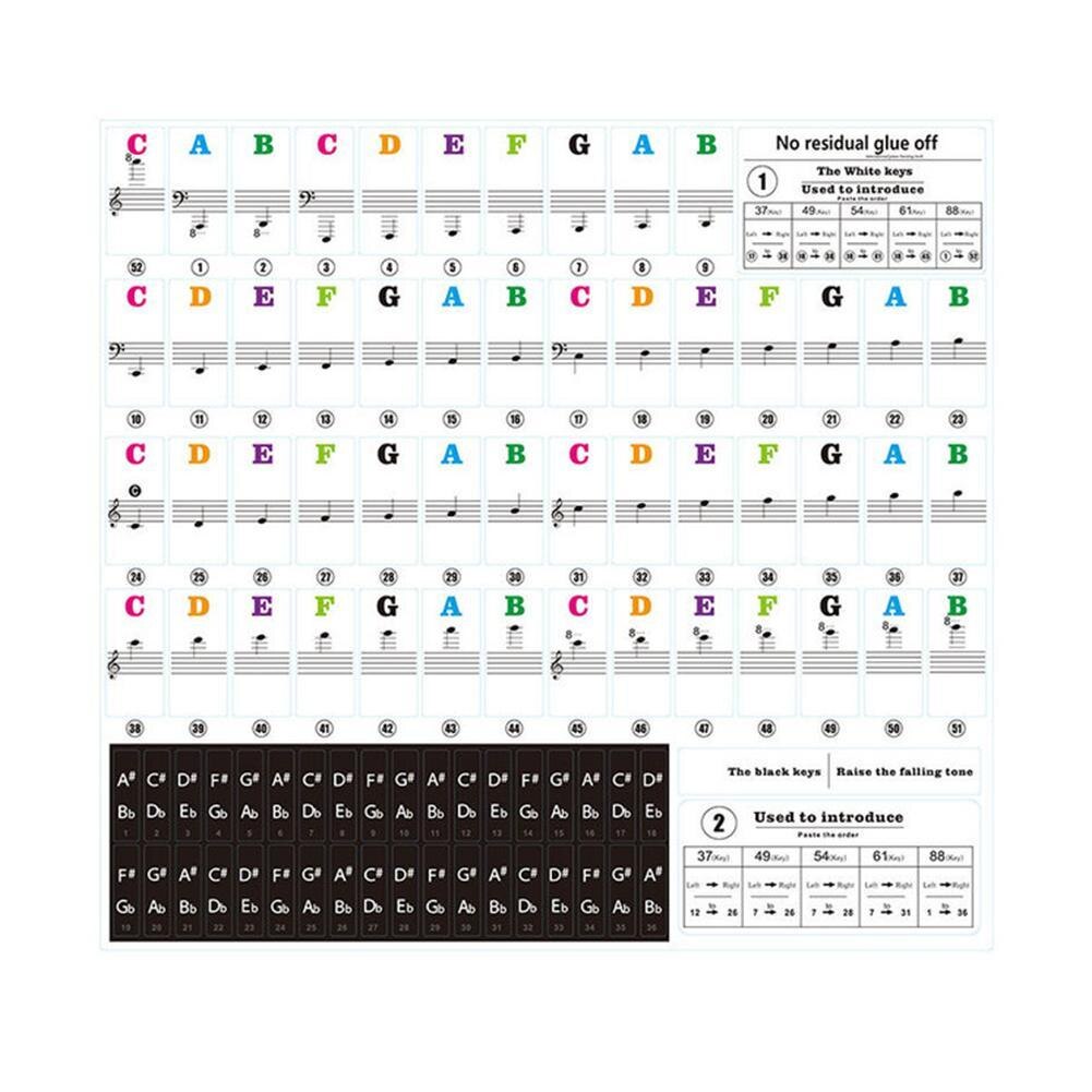 88/61/54/49 Key Color Piano Letter Notes Stickers Keyboard Stave Note Stickers Sticker Electronic Piano Key K9J5: Multicolor
