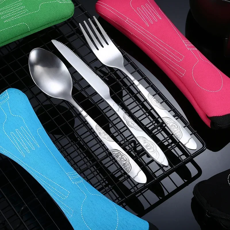 Juego de vajilla de Picnic lavable con cremallera, Kit de cubiertos de viaje, estuche, bolsa portátil para cena, herramienta doméstica, cuchara de viaje para acampar