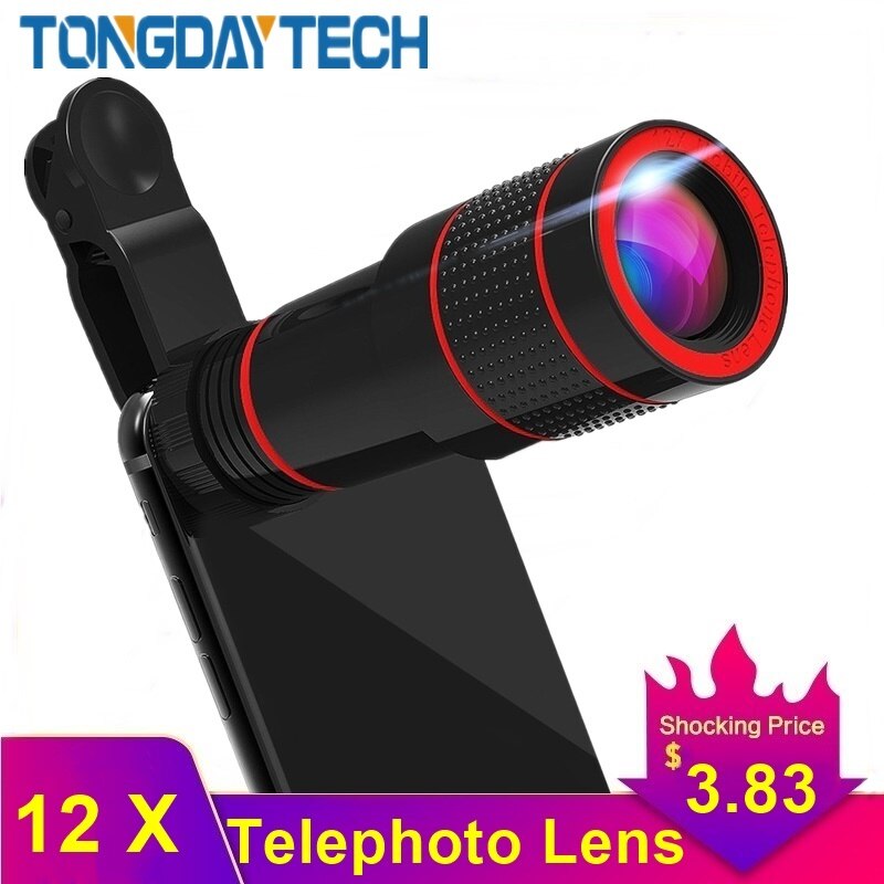 Tongdaytech 12X Ingrandisci Ottico Lente Del Telefono Portatile Del Telefono mobile Lente del Telescopio con La clip per Il Iphone X 8 7 Samsung Huawei