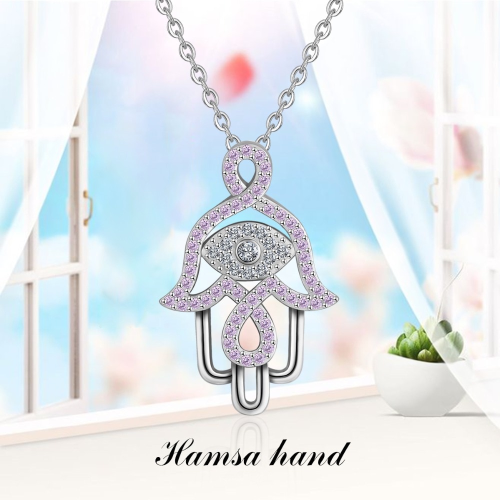 EUDORA 925 Sterling Silber bösen blick Hamsa Hand Anhänger Halskette Hand von Fatima Rosa CZ Charme Engel Anrufer Edlen Schmuck D308