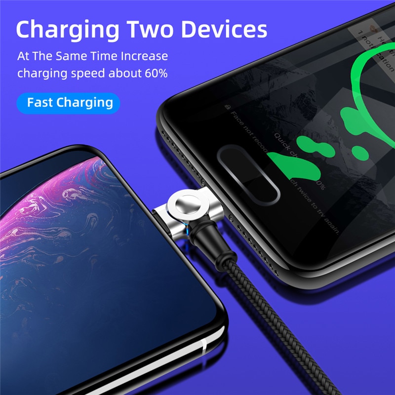 3 IN 1 USB Magnetic Cable 180 Degree Free Rotation Fast Charging for iPhone Type C Micro USB Charge Ports Mobile Phones Charger