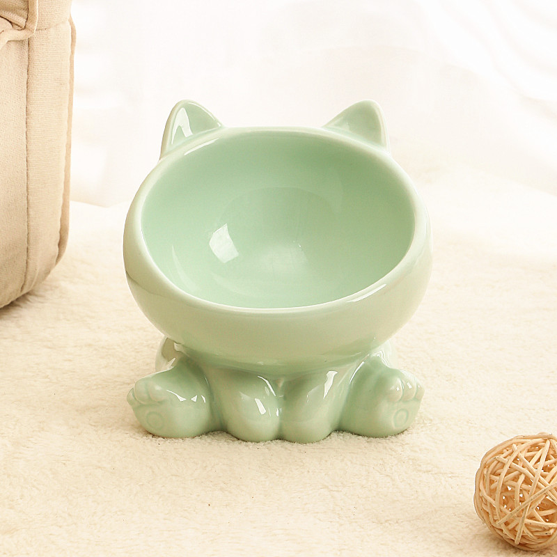 Cat Bowl Integrated Ceramic Diagonal High Feet Cute Protection Cervical Spine Dog Bowl Drinking Cat Bowl Against Black Chin: Red