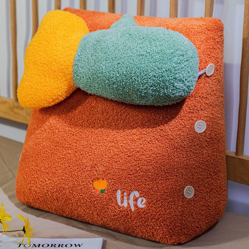 Ins-almohada de lectura para niñas, cojín de respaldo para cama, sofá Lumbar, cojín de respaldo triangular, suave y esponjoso para dormitorio: Orange long flower