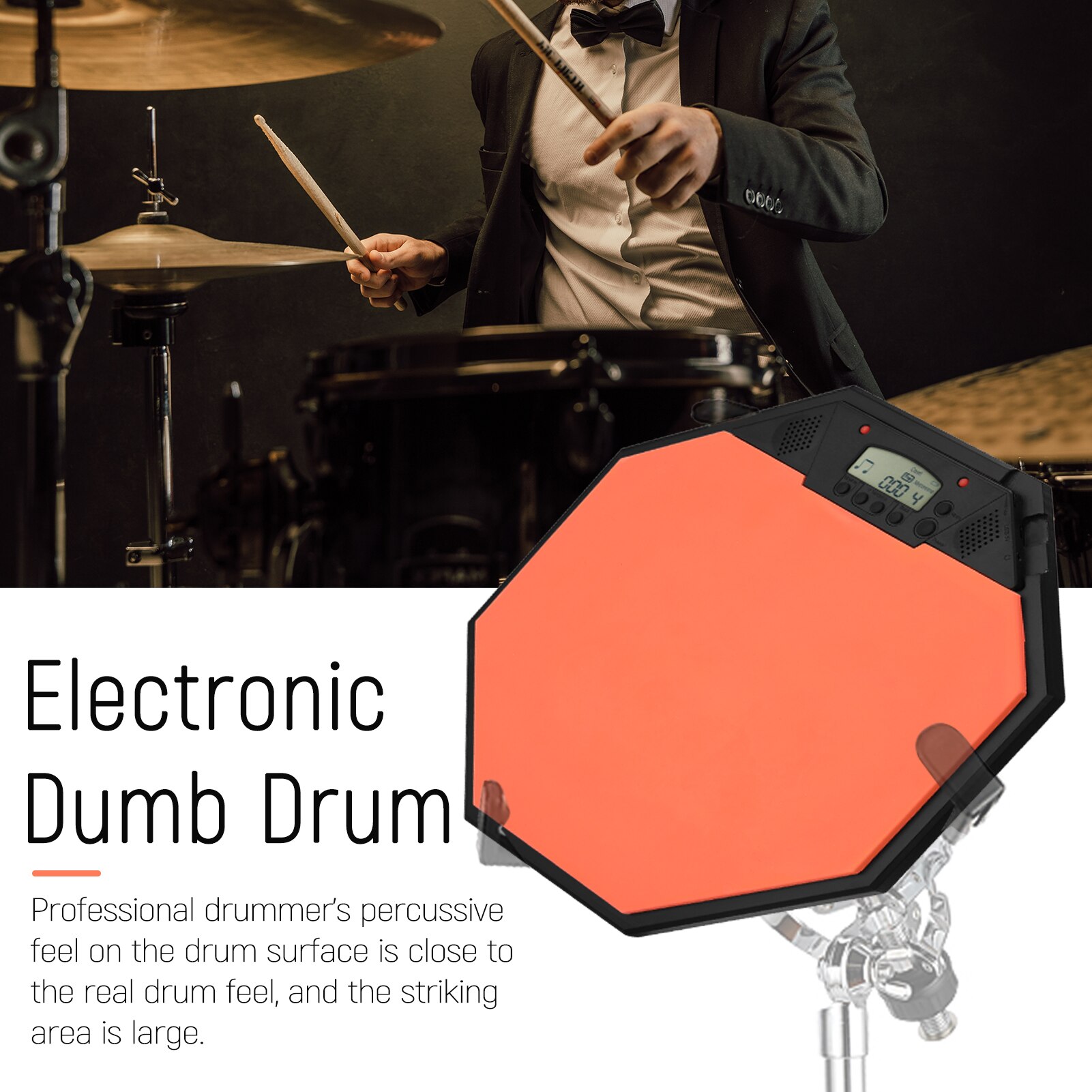 12in Rubber Pad Electronic Dumb Drum Metronome Practice Dumb Drum for Jazz Drums Exercise Training Percussion Drum Pad