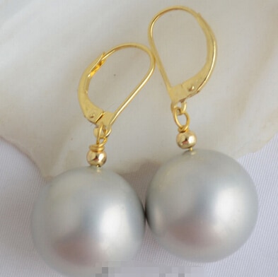 16MM ROUND GRAY SOUTH SEA SHELL PEARL EARRING (Z6546)&gt;Lovely Fine Nobility Lady&#39;s Women&#39;s Earrings