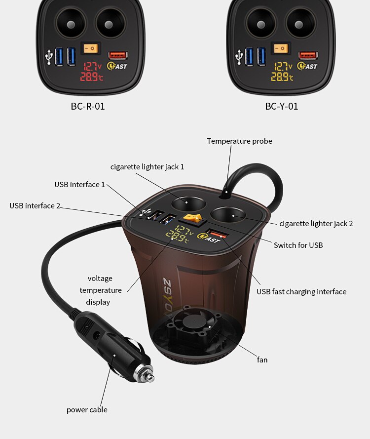 Cigaretter 5V 4.2A Auto USB Lader 12V 24V LED Display Voltmeter Echte Temperatuur Sigarettenaansteker Snelle lader USB 3.6A