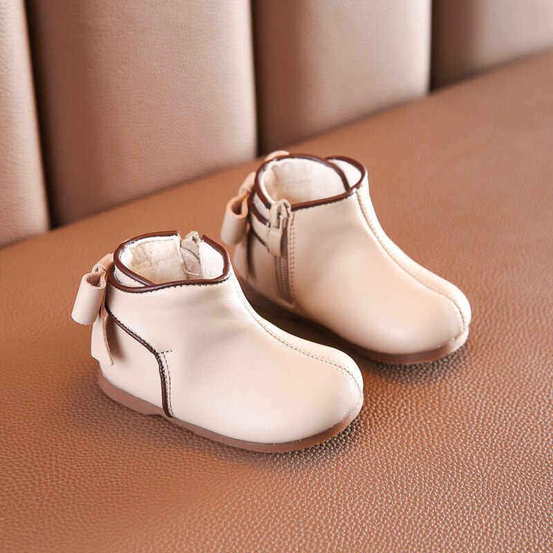 Sweet Baby Meisjes Mode Laarzen Leuke Vlinder-Knoop Peuter Meisjes Enkellaars Herfst Winter Stijl Baby Meisjes Katoenen-gewatteerde Schoen: Beige / 3