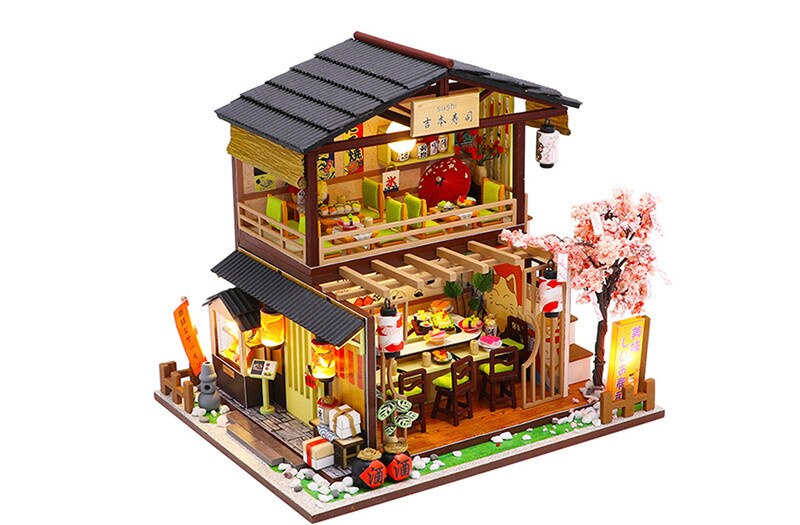 Chinese Style Japanese Style House wooden hand-assembled Street View theater DIY ornaments food and play model toys: ZH010