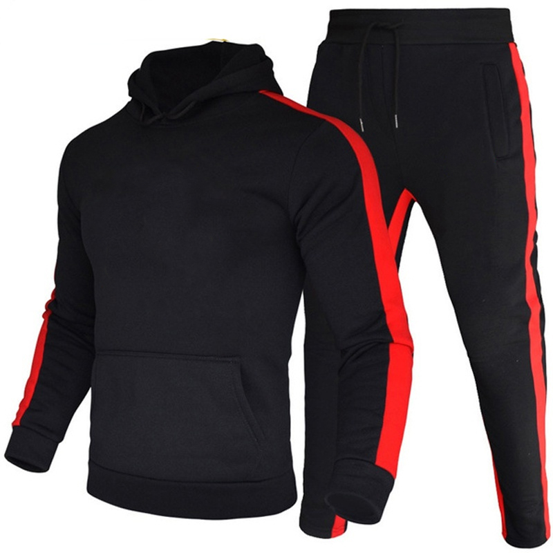Traje casual de para hombre, traje para correr deportes al aire libre, sudadera con capucha + pantalones de chándal, conjunto de chándal: M / Negro