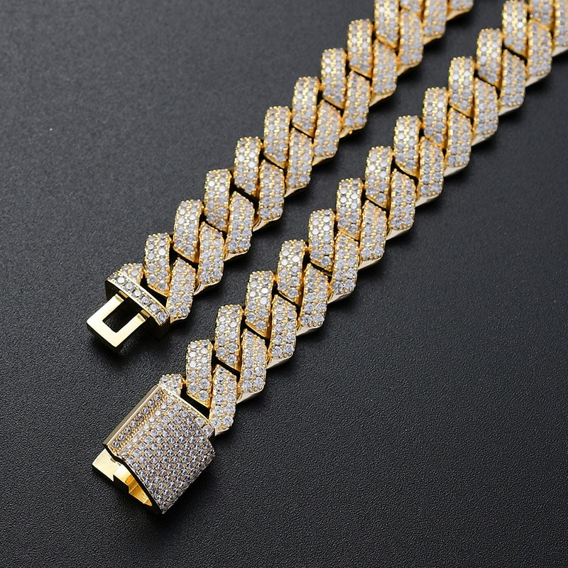 13Mm Wide Hip Hop Aaa Cz Steen Verharde Bling Iced Out Vierkante Cubaanse Miami Link Chain Armbanden Bangles Voor mannen Rapper Sieraden Goud