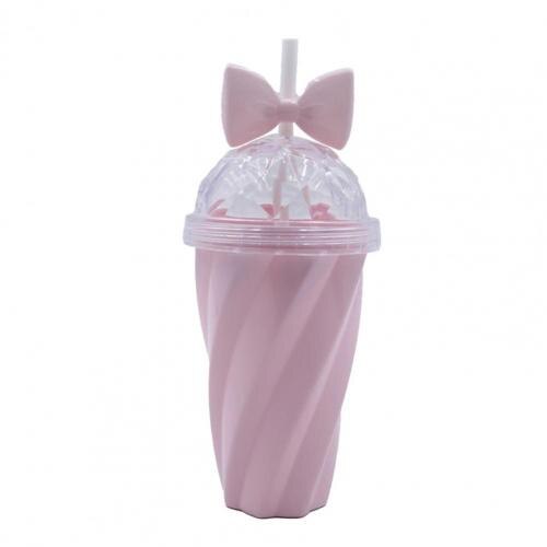 Tasse à eau torsadée avec nœud papillon pour filles, 380ml, en paille, de couleur vive, pour activités de plein air: Rose