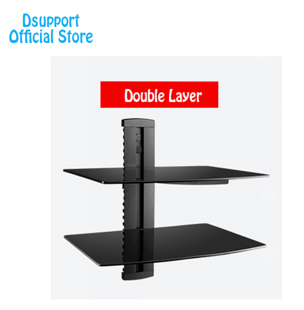 Dsupport Black 2 Floating Shelf with Strengthened Tempered Glass for DVD Players/Cable Boxes/Games Consoles/TV Accessories: Double Layer
