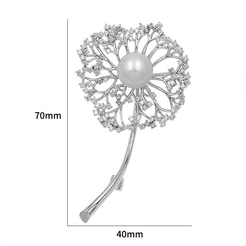 Funkelnden Zirkonia Kristall Löwenzahn Blume Brosche Pins für Frauen in Weiß Gold oder Gelb Gold Farbe Überzogen: Platiniert