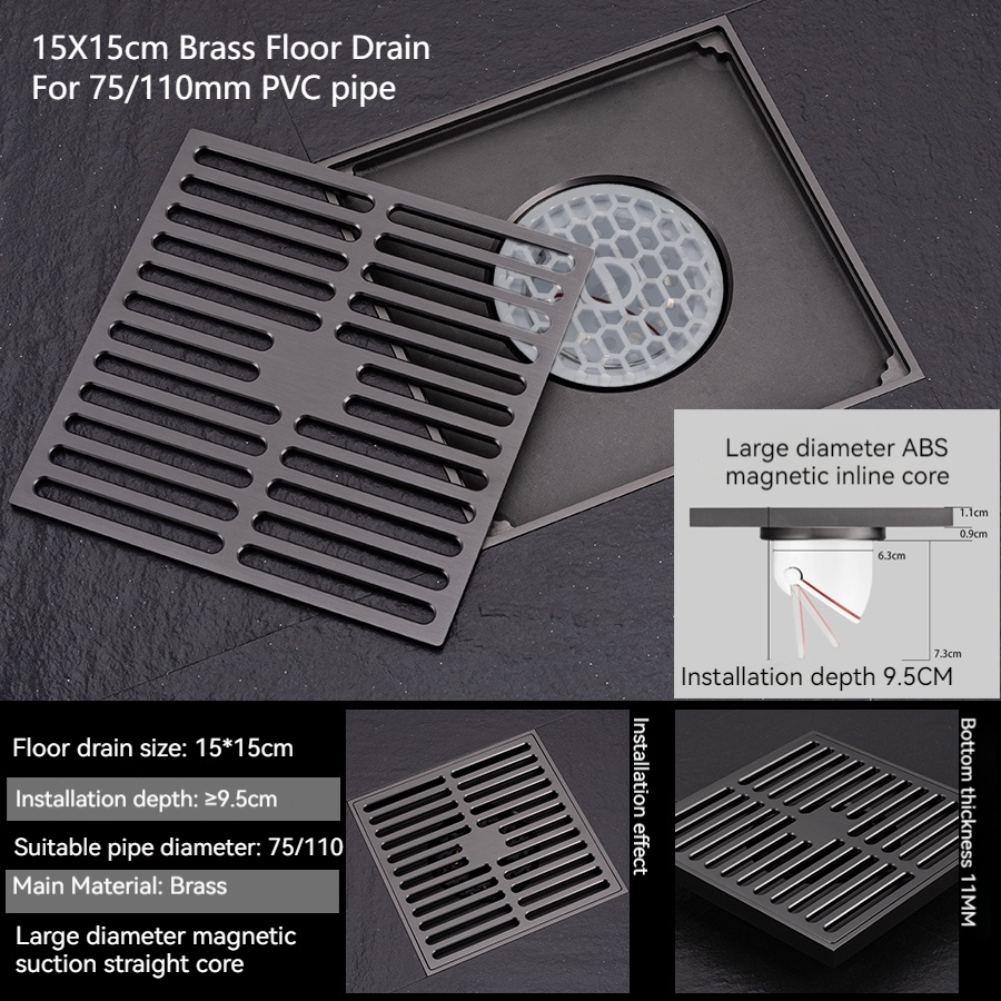 Brass Floor Drain, Metal Grey Color, Washing Machine, Bathroom, Shower, Invisible, Long Strip, Bathroom: army green