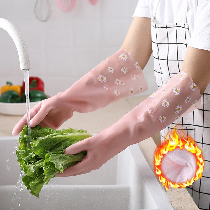 Haushalts Handschuhe Gummi Wasserdicht Geschirr Handschuhe Dicke Warme Arbeit Handschuhe Dauerhaft Öl-nachweisen Schlecht Küche Reinigung Werkzeuge: P weit-Nacken wolle