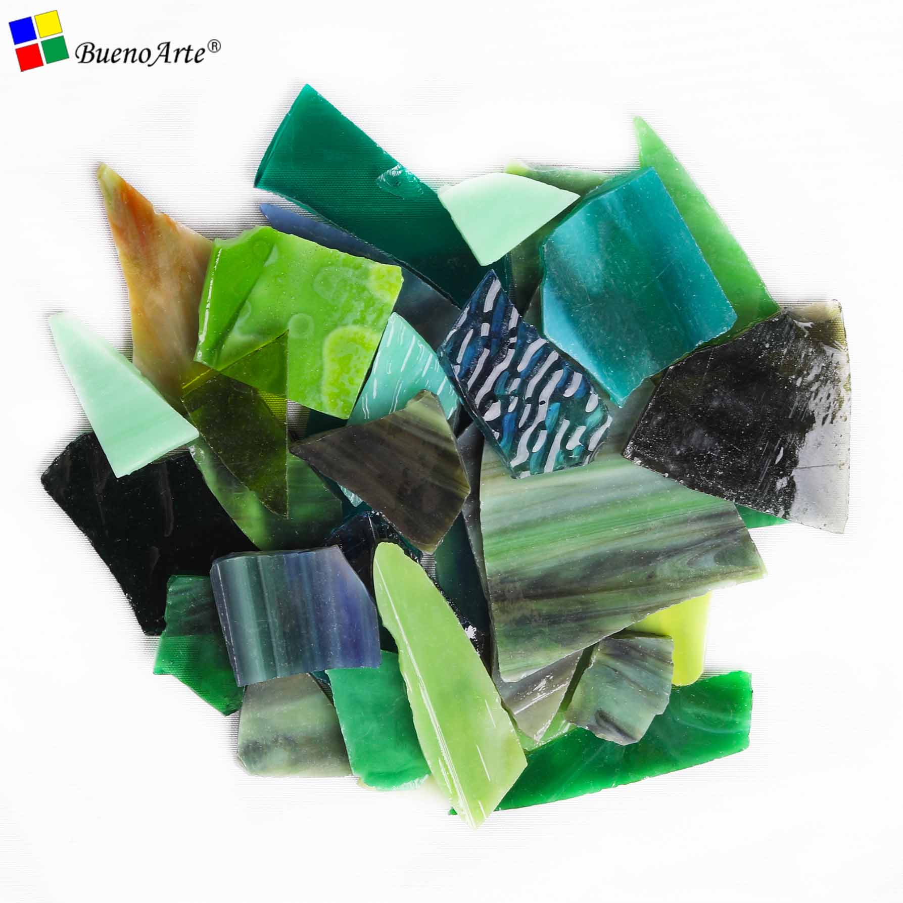 900gram Stained Glass Scraps DIY craft Tiffany glass: GREEN  MIX