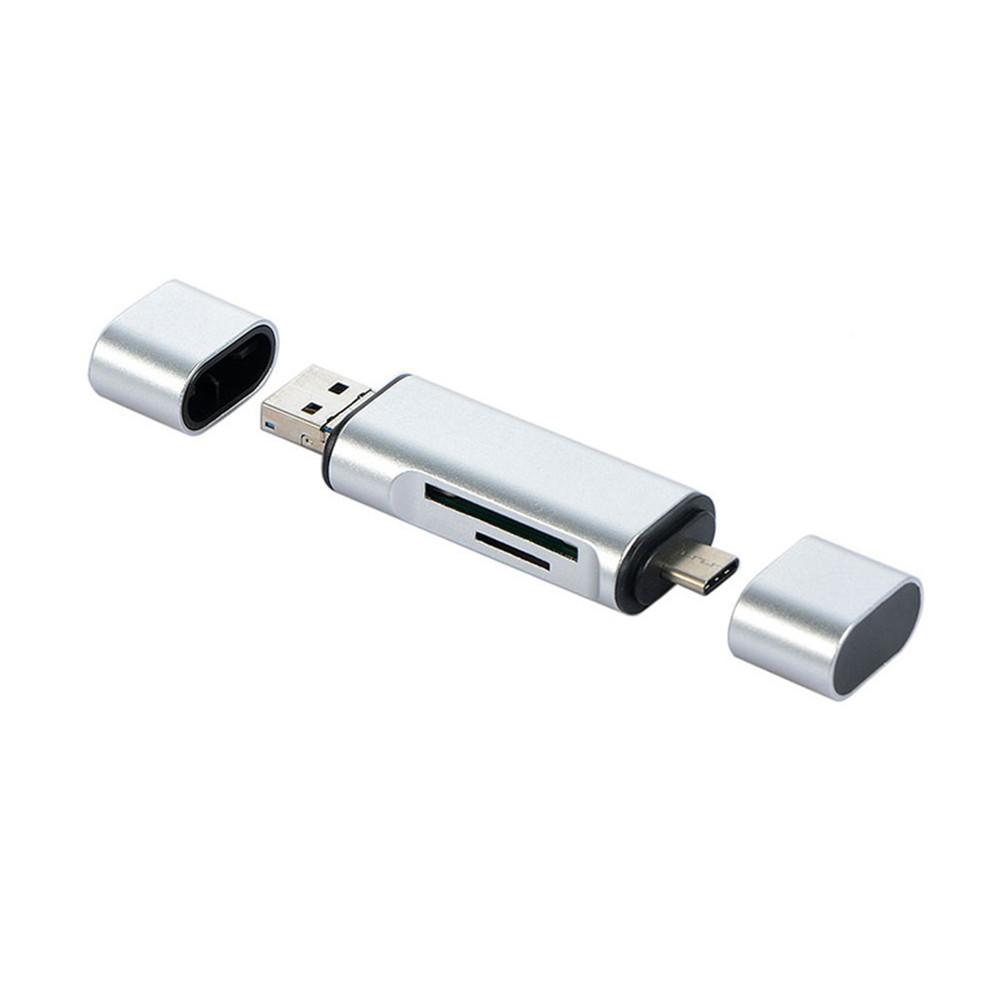 Quelima 5-in-1 Type C OTG Kaartlezer met USB vrouwelijke interface Voor PC USB 2.0 Lezen TF geheugenkaartlezer adapter: Silver