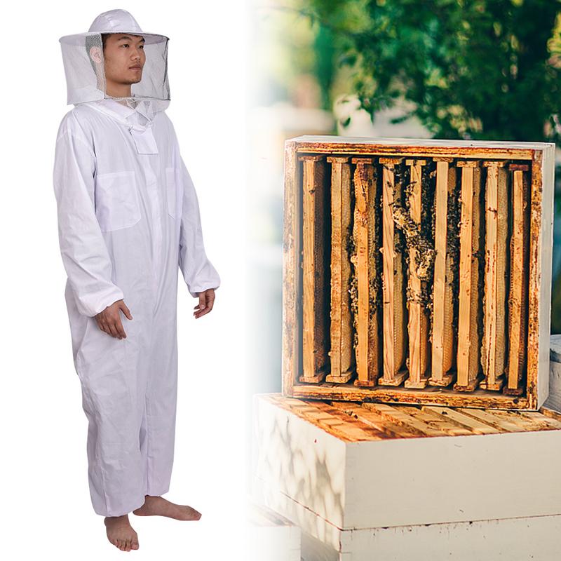 Traje de protección blanca para apicultura de cuerpo entero duradero abrigo de abeja protección Apidae miel Anti pico ropa de protección práctica
