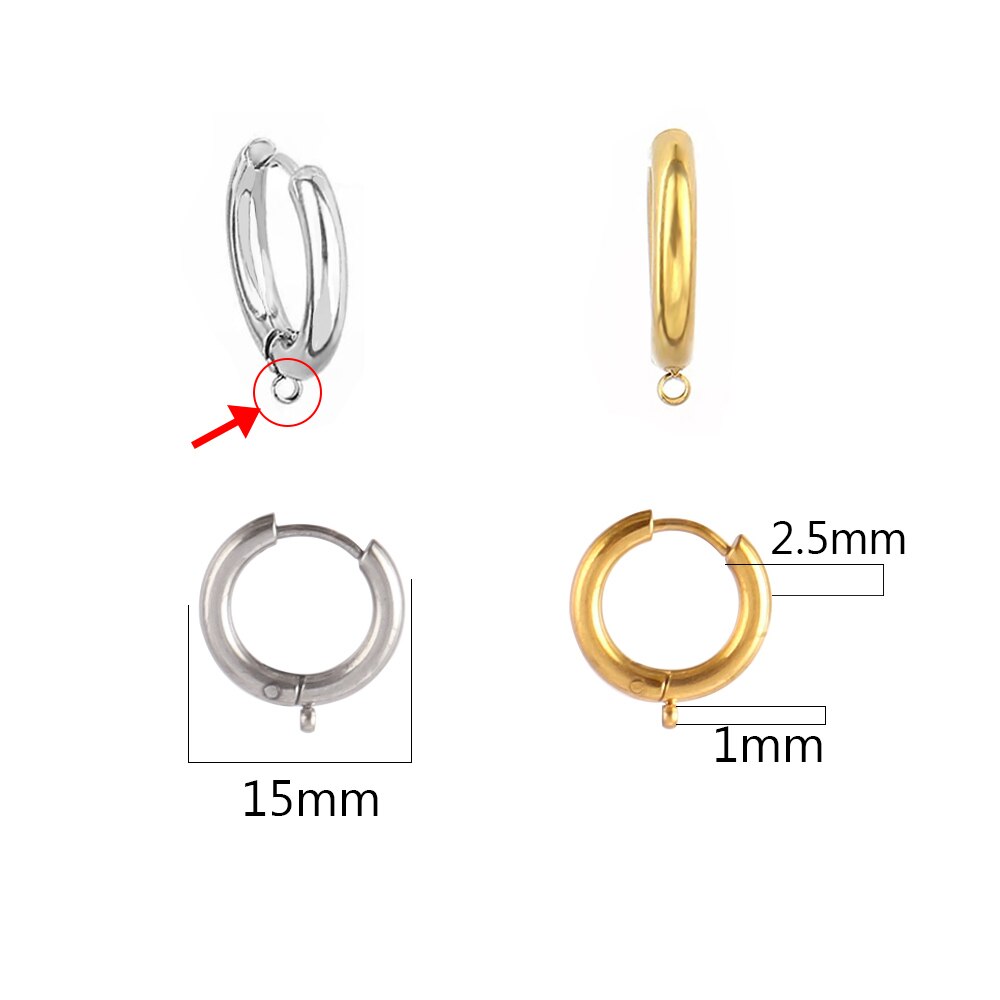 10 unids/lote de pendientes DIY de acero inoxidable 316L, Base de montaje para pendientes de aro para joyería DIY, suministros para fabricación de pendientes, accesorios: M / Blanco
