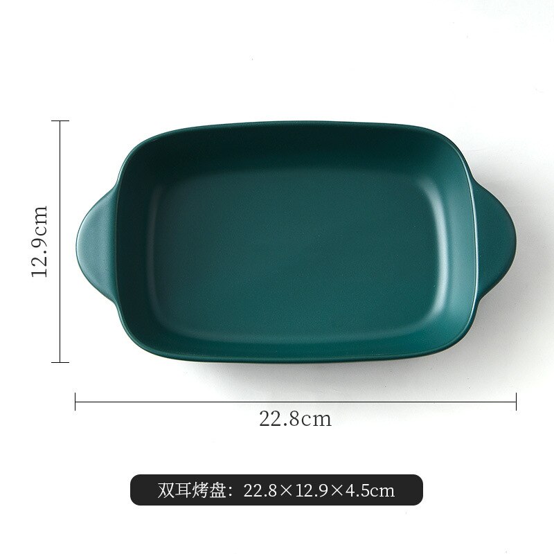 Modern Ceramic Ovenware Dual Handle Baking Dish Microwave Oven Available Baking Square Ovenware Dish Baking Bowl: GREEn