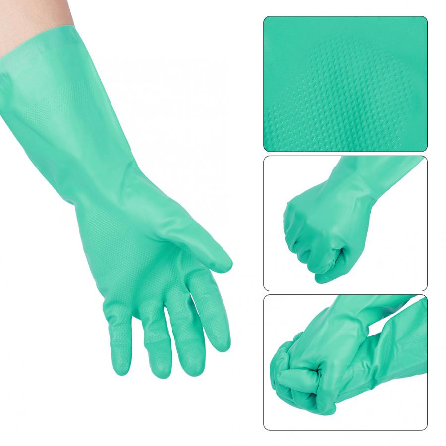 Guanti 5 coppie Riutilizzabile Guanti di Nitrile Resistente Ai Solventi Alcali Antiacido Casa Laboratorio di Lavoro A Mano Guanto di Protezione 32 centimetri di Lunghezza