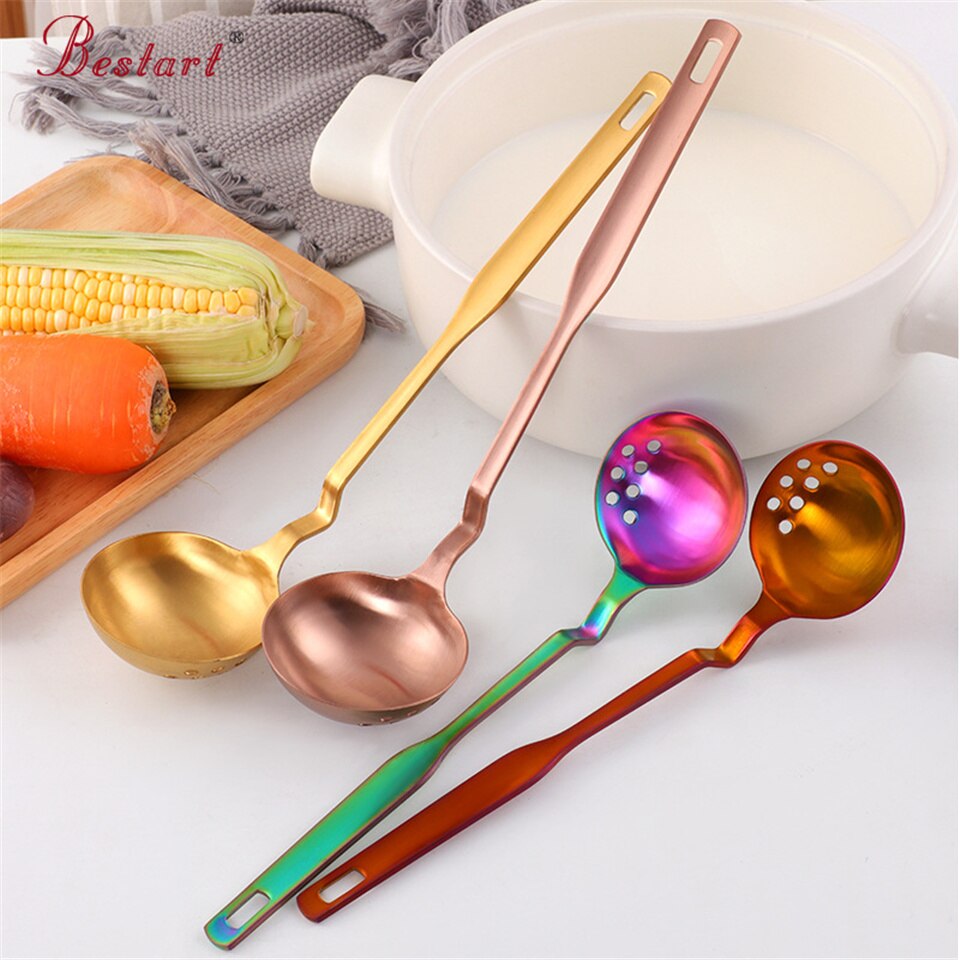 Curved Hanging Long Handle Ladle Spoon Pot Big Colander Strainer Spoon Soup Ladle Stainless Steel Kitchen Cooking Tool