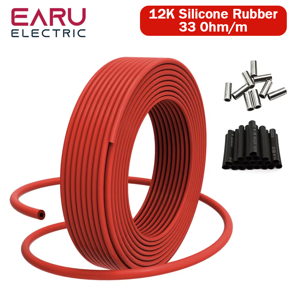 Cabo de Aquecimento de Piso Infravermelho EARU 50/100/200M 12K 33ohm/m, Fio de Aquecimento Elétrico de Carbono em Espiral 3.0mm, Cabo de Fibra para Piso Aquecido Espessado